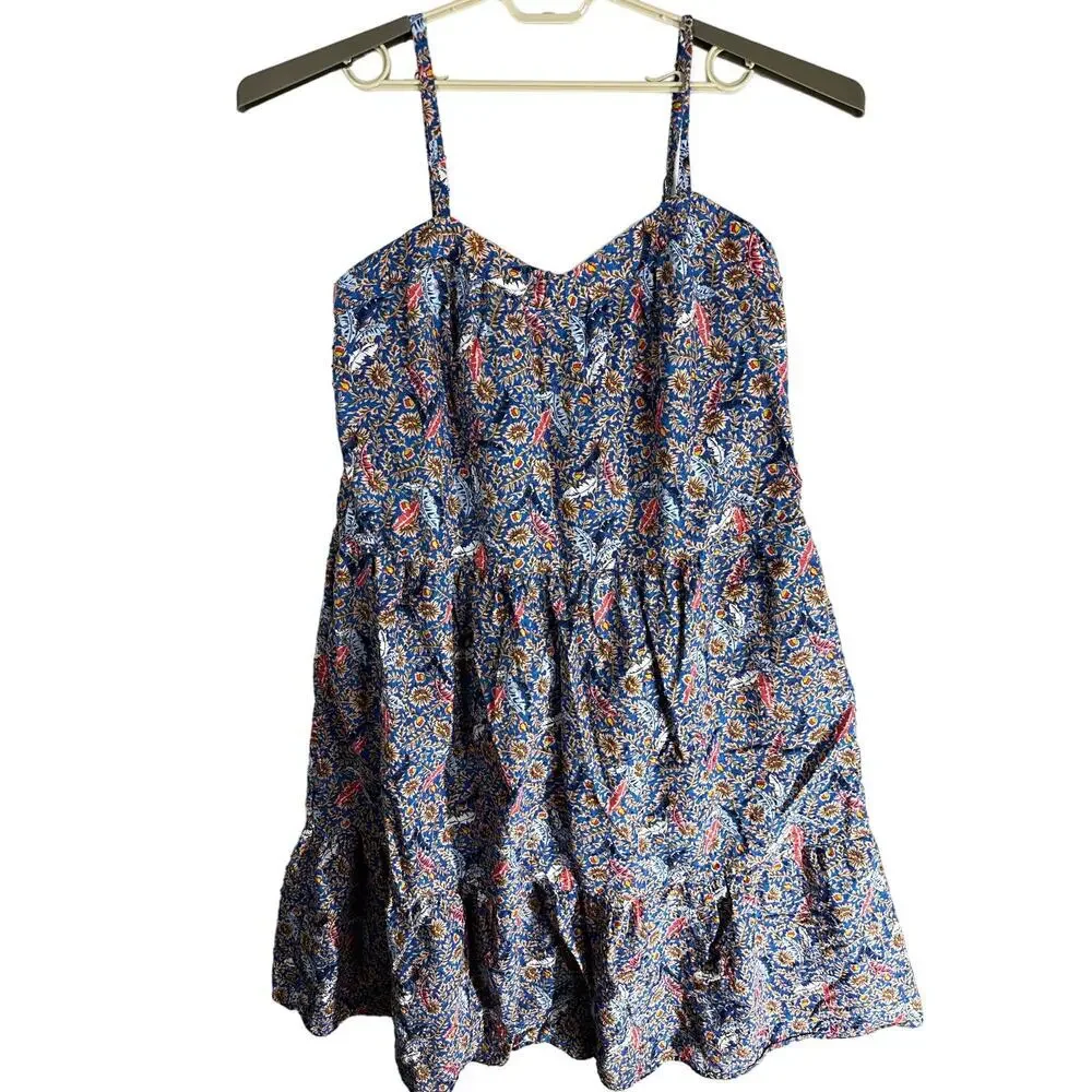 Knox Rose Midi Boho Dress Women XL Blue Pink Floral Sleeveless Flowy 100% Cotton
